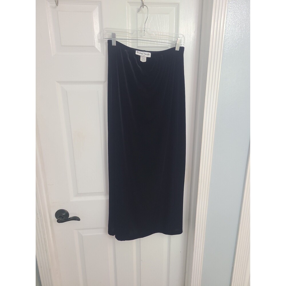 Ronni Nicole Black Velvet Maxi Skirt Size L Made USA Pull On Elastic Waist Vinta
